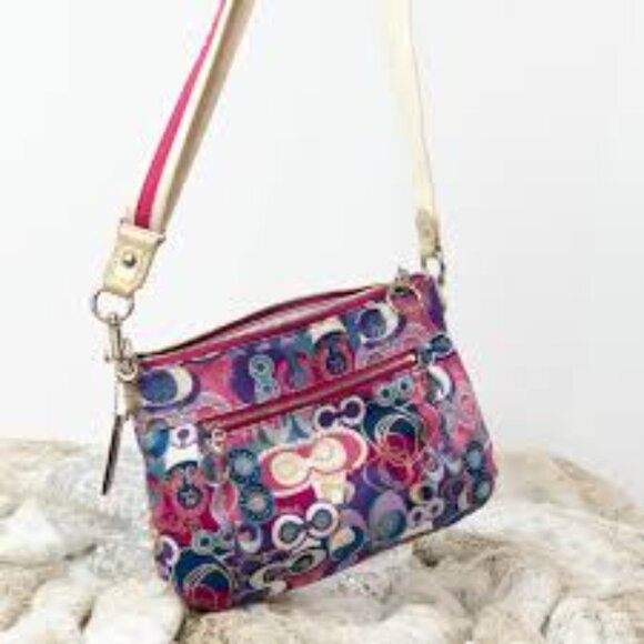 EUC Coach Poppy Sequins Canvas Crossbody Handbag Purse - Picture 1 of 9